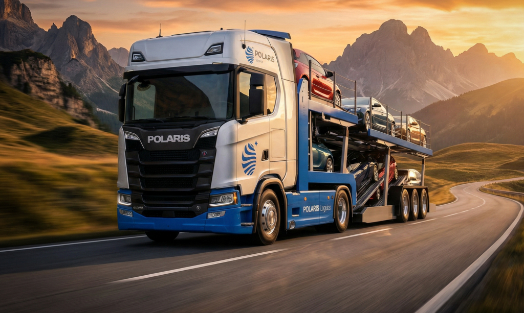 A Polaris Group vehicle transporter on route to its destination.