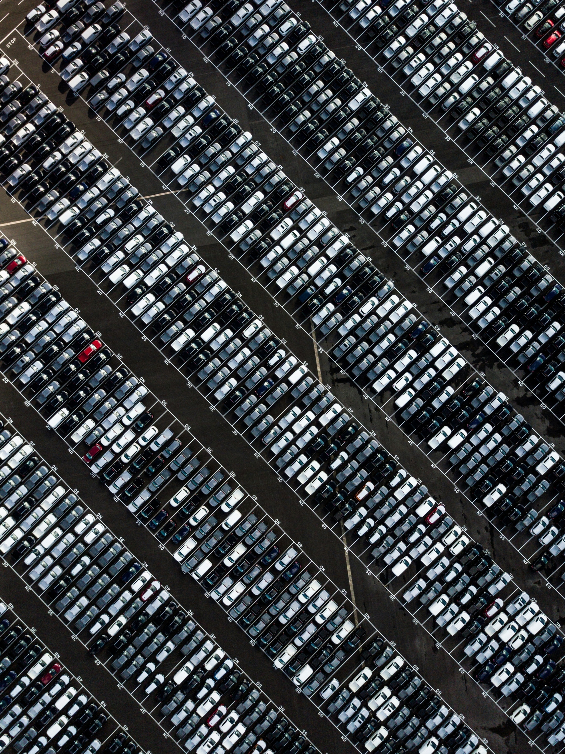 An overview image of vehicles parked in a storage facility.